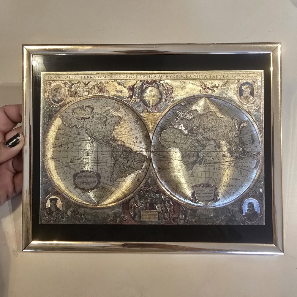 Vintage Manifestations Optical Illusion World Map – Framed Gold 10x8